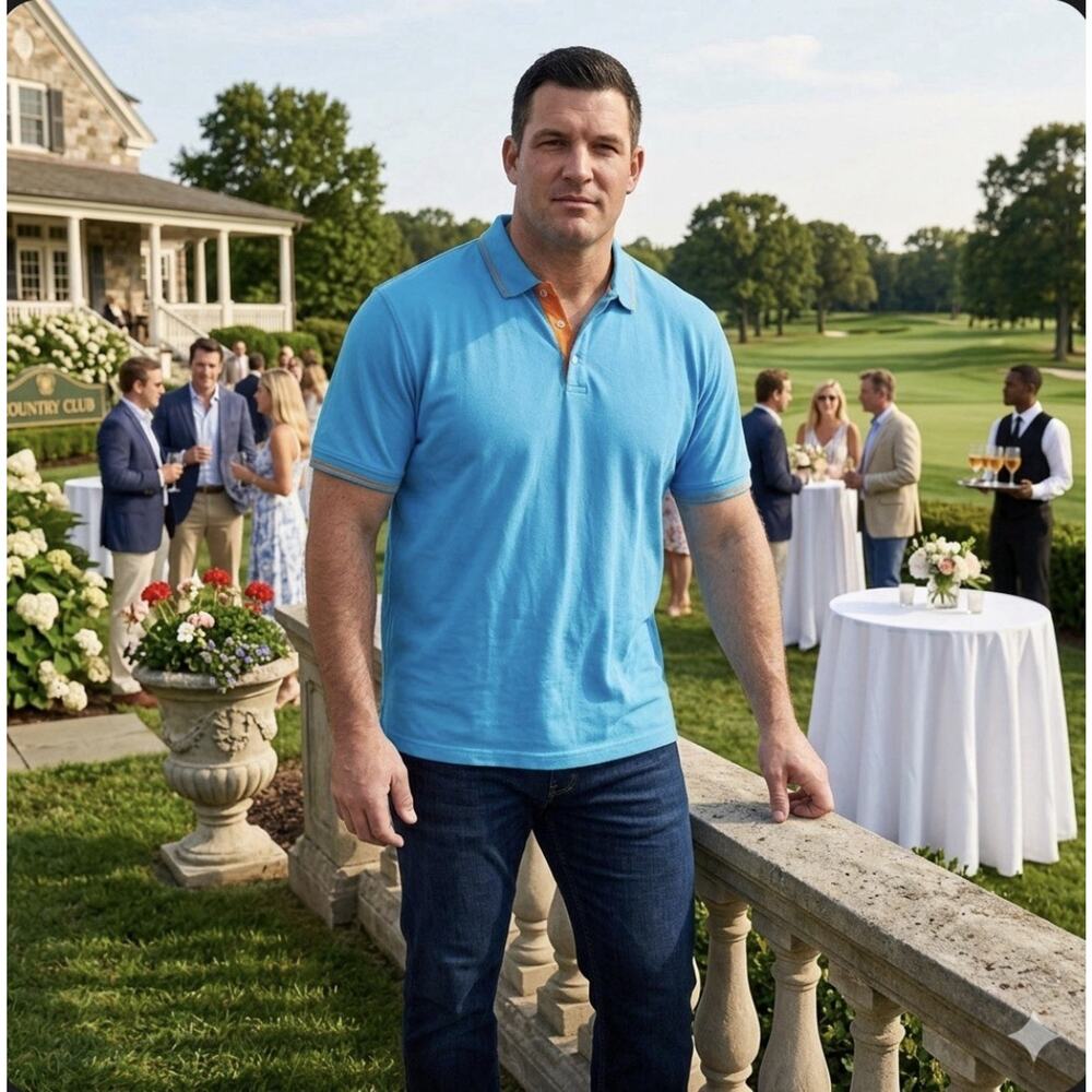 Robert Graham Teal Orange Contrast Short Sleeve Cotton Polo 4X Preppy Coastal